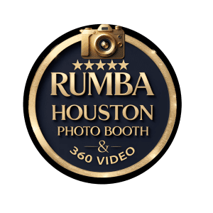 Rumba Houston Photo Booth logo in bold, modern typography with stacked text: 'RUMBA' in large letters above 'HOUSTON PHOTO BOOTH' and 'VIDEO' below, for premium event entertainment services.