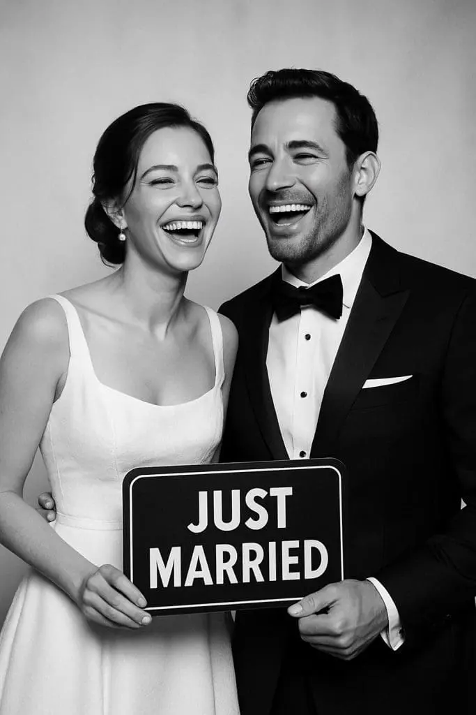 Fun black and white event theme photo booth session in Houston